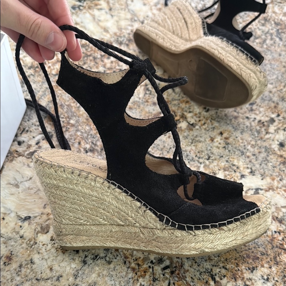 Black Espadrille Wedge Sandals
